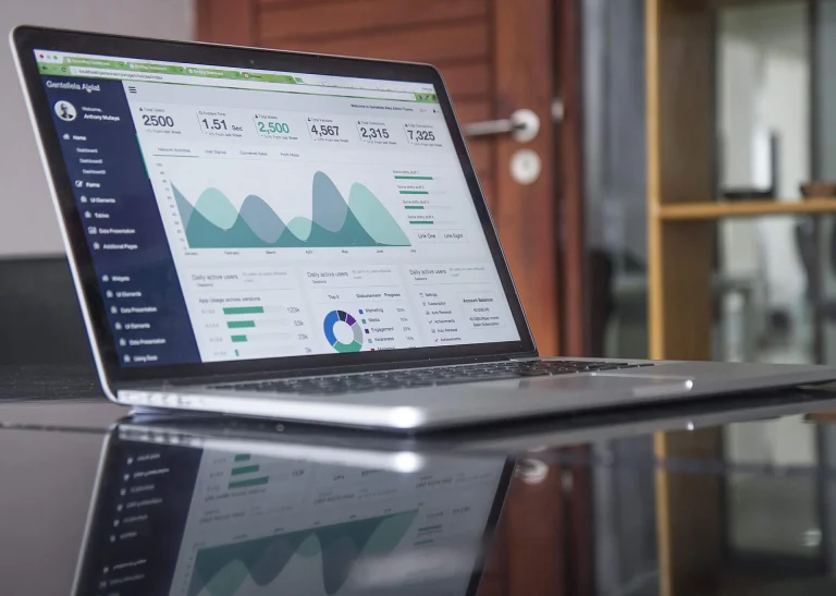 Laptop screen showing analytics charts